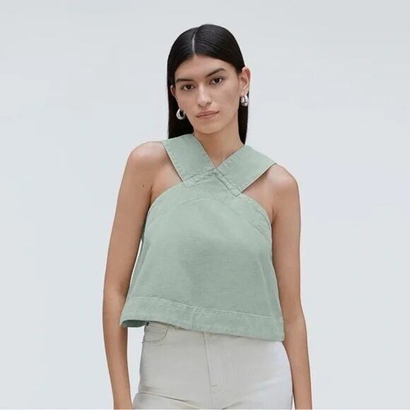 Everlane Tops - Everlane Cross WideStrap Crop Tank Top XXS Green Organic Cotton Canvas Citycore